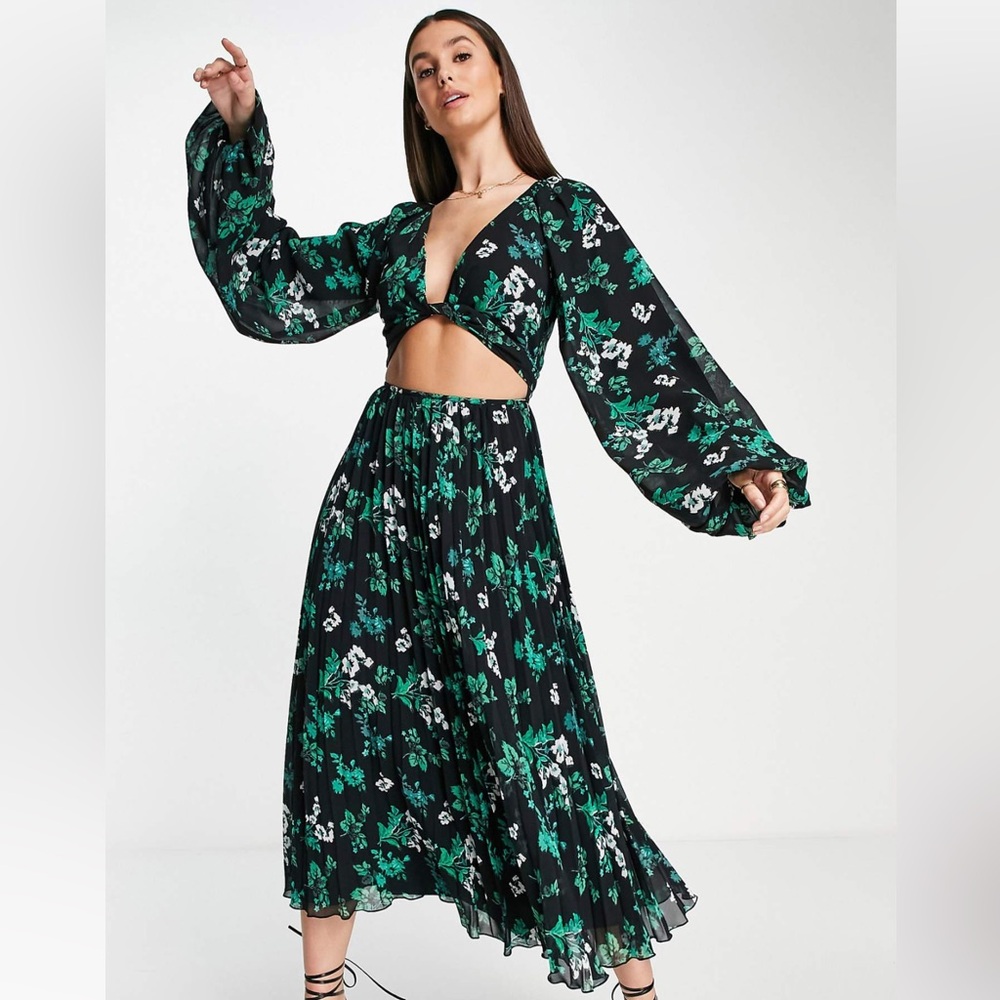 Floral Black and Green Dress